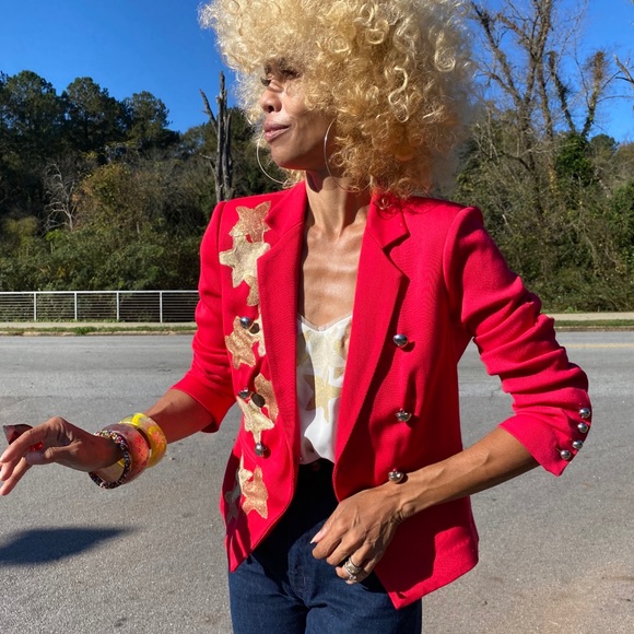 OOAK handpainted red Elizabeth James blazer jacket - Picture 2 of 6